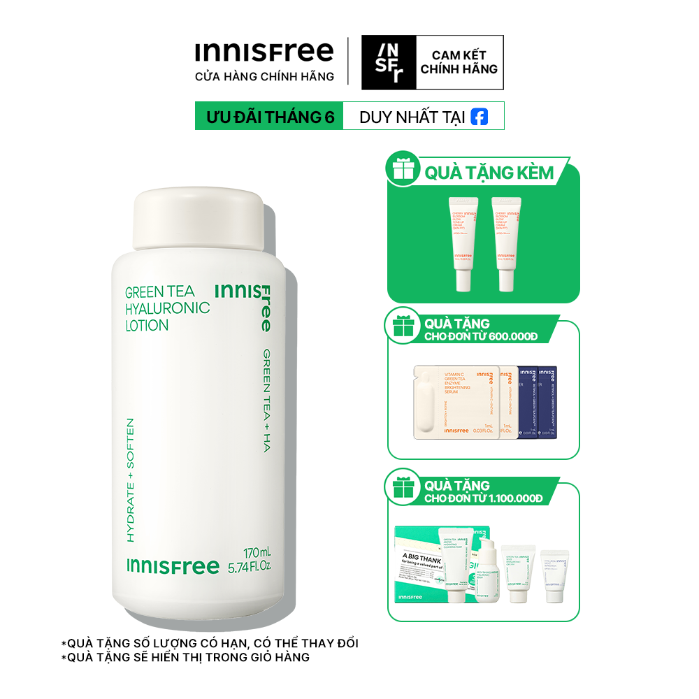 Sữa dưỡng ẩm da từ trà xanh INNISFREE Green Tea Hyaluronic Lotion 170 mL