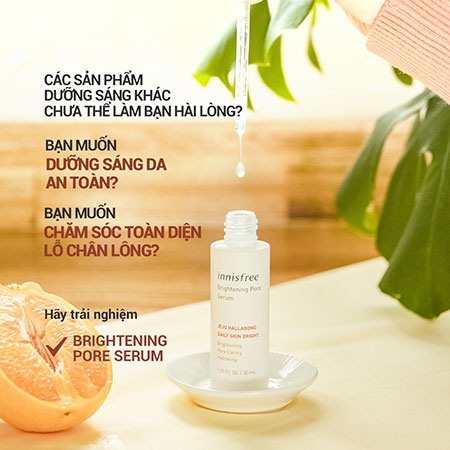 Sản phẩm dưỡng sáng da, se khít lỗ chân lông innisfree Brightening Pore Serum 30 mL